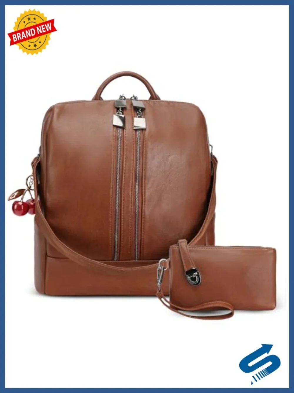 Vintage Leather Backpack Purse, 2-in-1 Shoulder Bag with Wallet, Spacious Travel